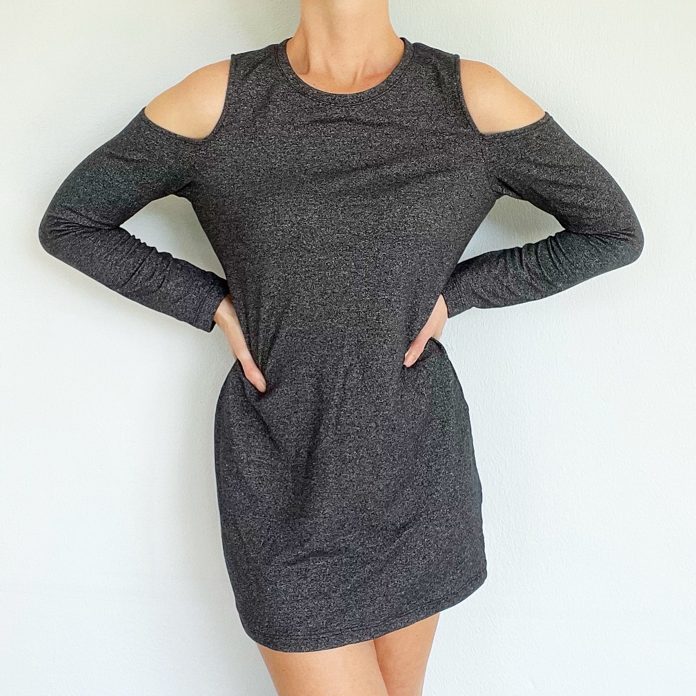 New York & Company Gray Cut Out Cold Shoulder Long Sleeve Knit Dress Size Small